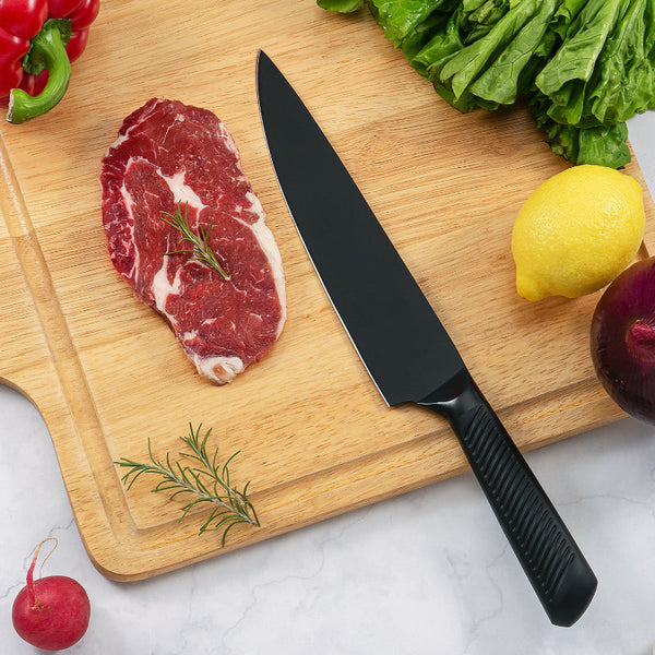 18Pc Kitchen Knife Block Set Stainless Steel Black Blades Wood Holder Knife Blocks & Storage