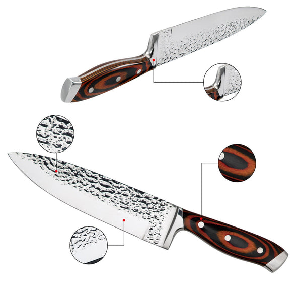 5 Piece Kitchen Knife Set With Embossed Blade And Wooden Storage Box Knives