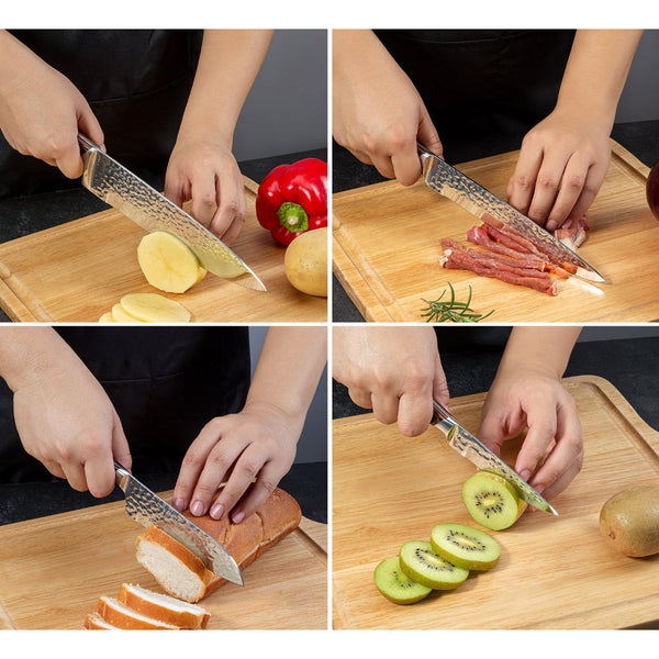 5 Piece Kitchen Knife Set With Embossed Blade And Wooden Storage Box Knives