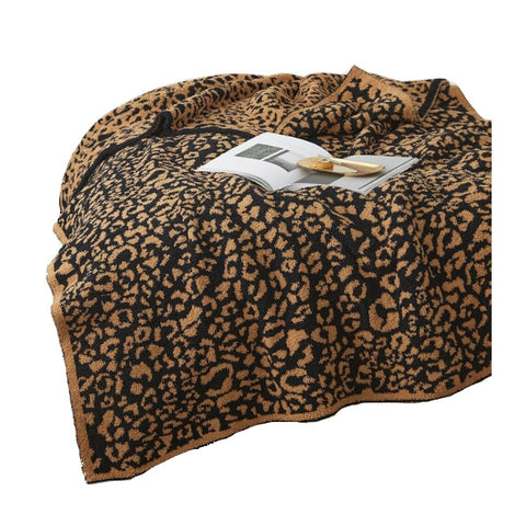 130 X 160Cm Cozy Throw Blankets Black Brown Leopard Print