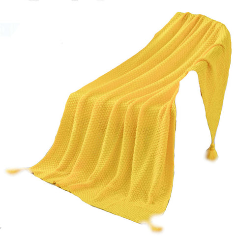 130Cm X 170Cm Warm Cozy Knitted Throw Blanket Yellow Blankets