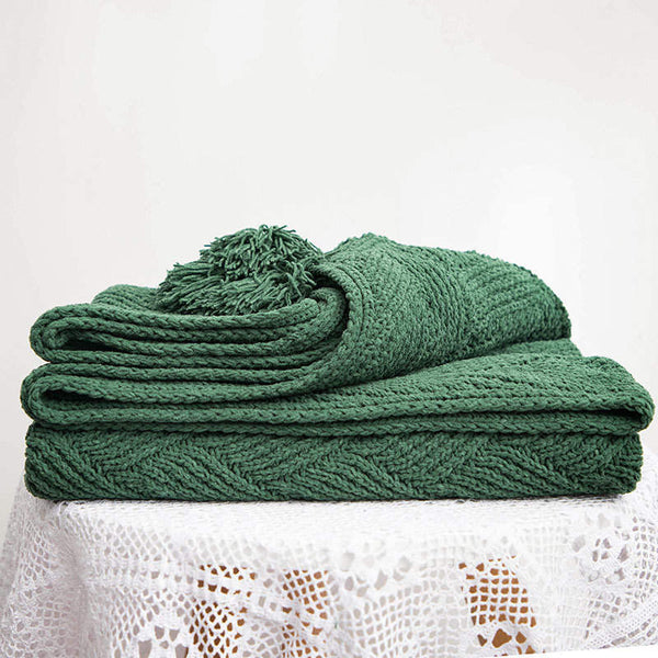 130Cm X 160Cm Warm Cozy Knitted Throw Green Blankets