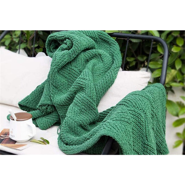 130Cm X 160Cm Warm Cozy Knitted Throw Green Blankets