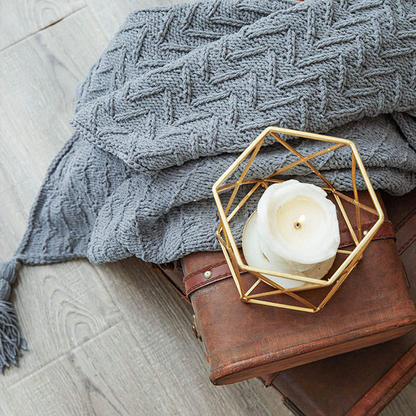 130Cm X 160Cm Warm Cozy Knitted Throw Grey Blankets