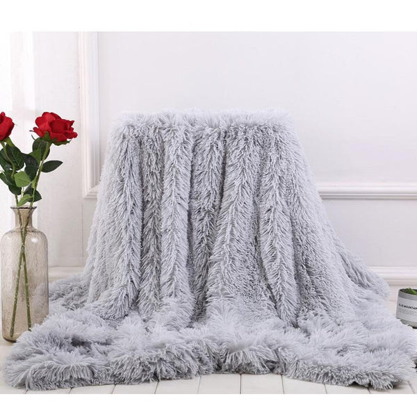 130X160cm Super Soft Long Coral Fleece Flurry Throw Blanket Grey