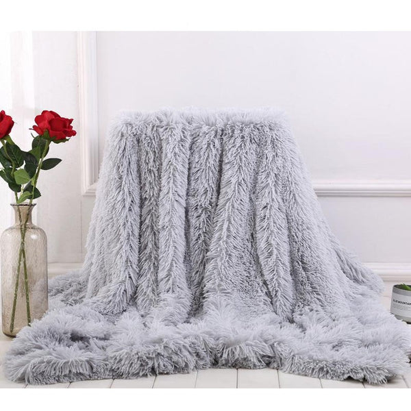 130X160cm Super Soft Long Coral Fleece Flurry Throw Blanket Grey Blankets