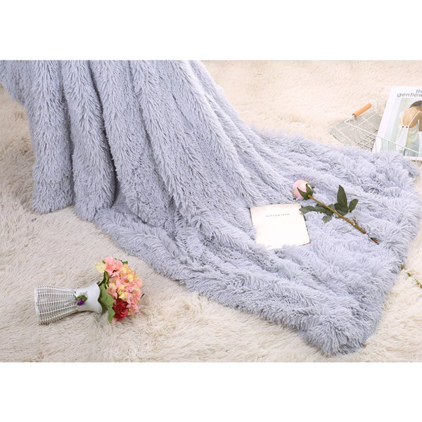 130X160cm Super Soft Long Coral Fleece Flurry Throw Blanket Grey Blankets