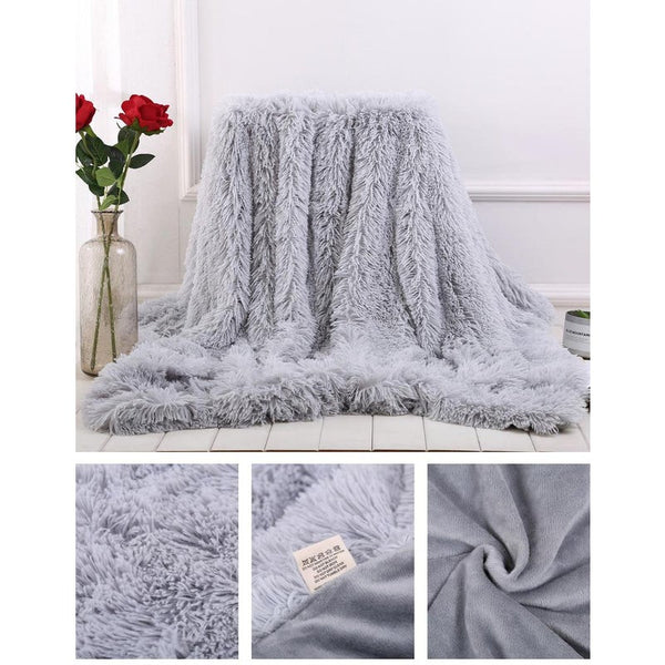 130X160cm Super Soft Long Coral Fleece Flurry Throw Blanket Grey Blankets