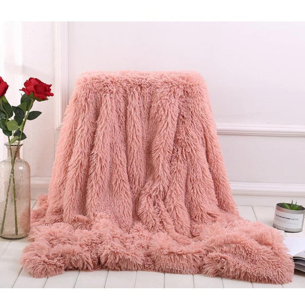 130X160cm Super Soft Long Coral Fleece Flurry Throw Blanket Carnation Pink