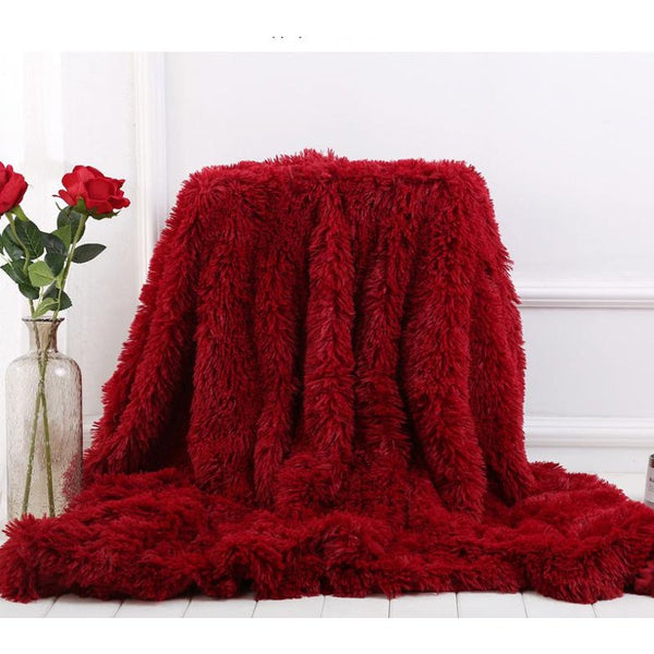 130X160cm Super Soft Long Coral Fleece Flurry Throw Blanket Barn Red Blankets