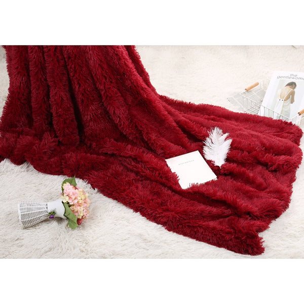 130X160cm Super Soft Long Coral Fleece Flurry Throw Blanket Barn Red Blankets