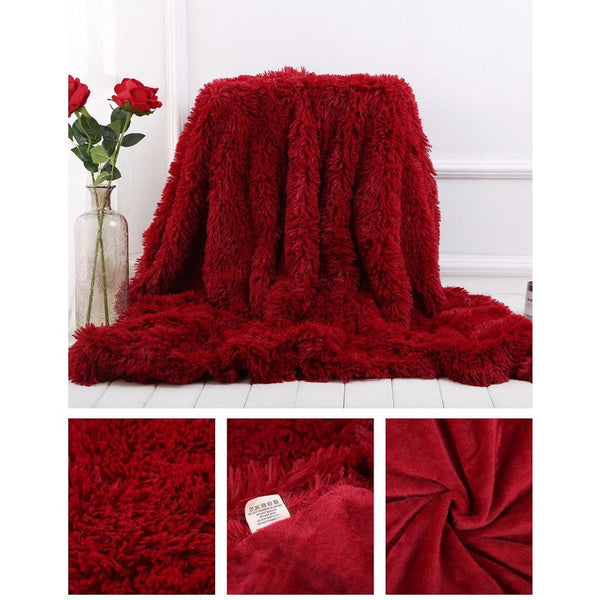 130X160cm Super Soft Long Coral Fleece Flurry Throw Blanket Barn Red