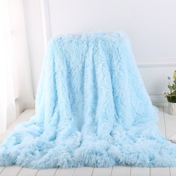 130X160cm Super Soft Long Coral Fleece Flurry Throw Blanket Powder Blue Blankets