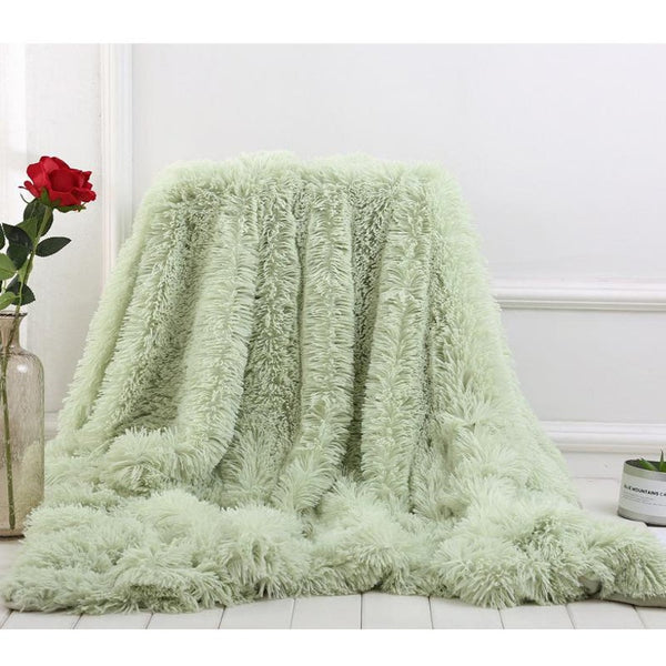 130X160cm Super Soft Long Coral Fleece Flurry Throw Blanket Pistachio Green Blankets