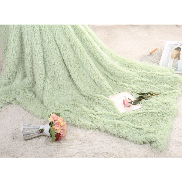 130X160cm Super Soft Long Coral Fleece Flurry Throw Blanket Pistachio Green Blankets