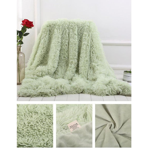 130X160cm Super Soft Long Coral Fleece Flurry Throw Blanket Pistachio Green Blankets