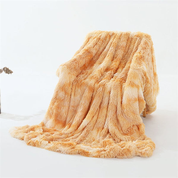 130X160cm Super Soft Long Coral Fleece Flurry Throw Blanket Ginger