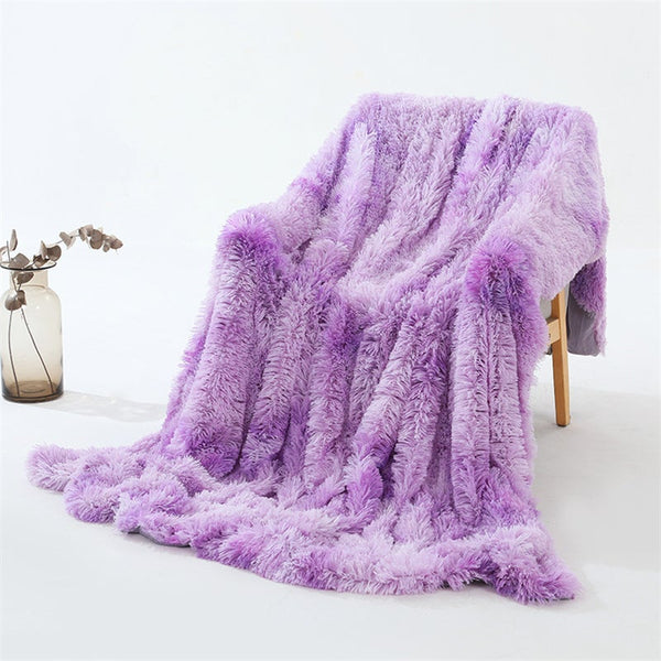 130X160cm Super Soft Long Coral Fleece Flurry Throw Blanket Purple