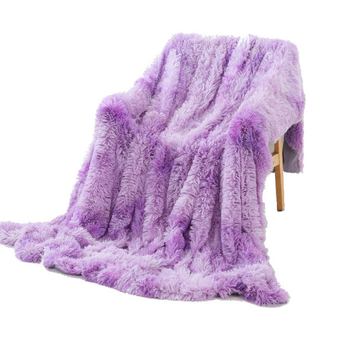 130X160cm Super Soft Long Coral Fleece Flurry Throw Blanket Purple Blankets