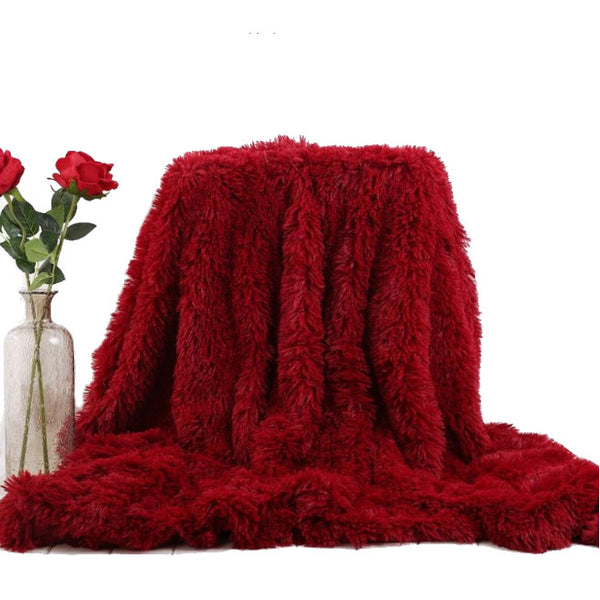 130X160cm Super Soft Long Coral Fleece Flurry Throw Blanket Barn Red Blankets