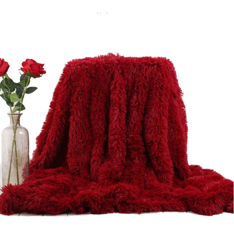 130X160cm Super Soft Long Coral Fleece Flurry Throw Blanket Barn Red Blankets