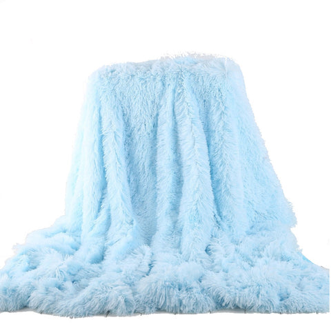 130X160cm Super Soft Long Coral Fleece Flurry Throw Blanket Baby Blue