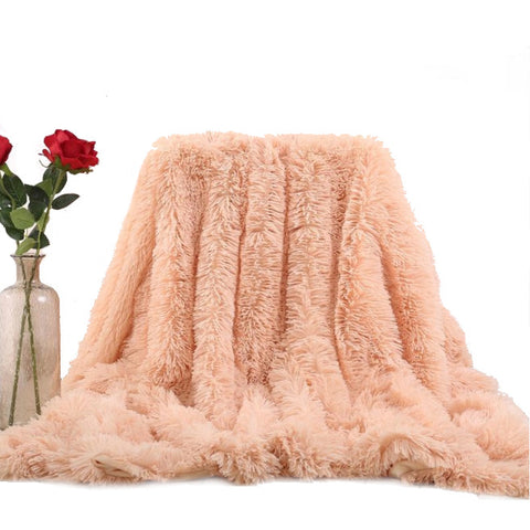 130X160cm Super Soft Long Coral Fleece Flurry Throw Blanket Salmon Pink