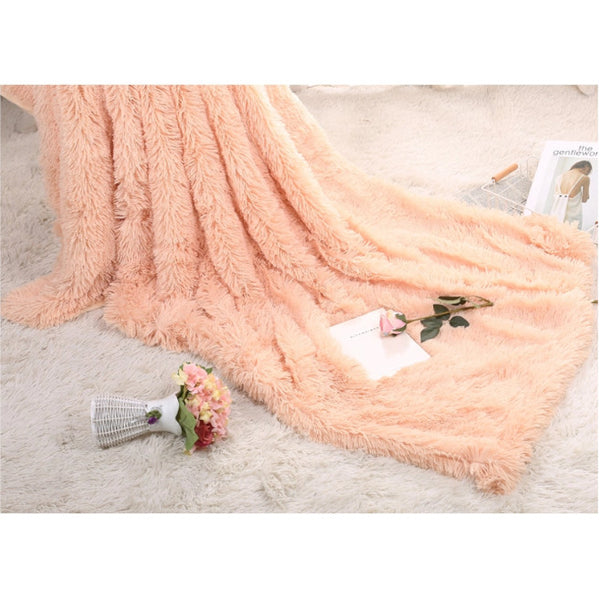 130X160cm Super Soft Long Coral Fleece Flurry Throw Blanket Salmon Pink