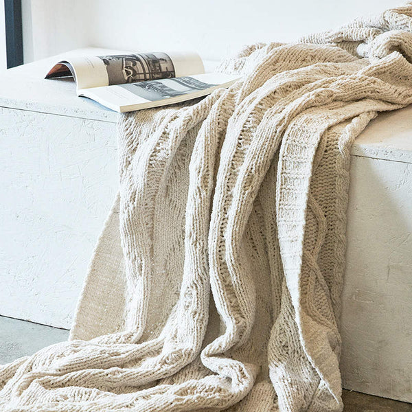 130Cm X 180Cm Warm Cozy Knitted Throw Beige Blankets
