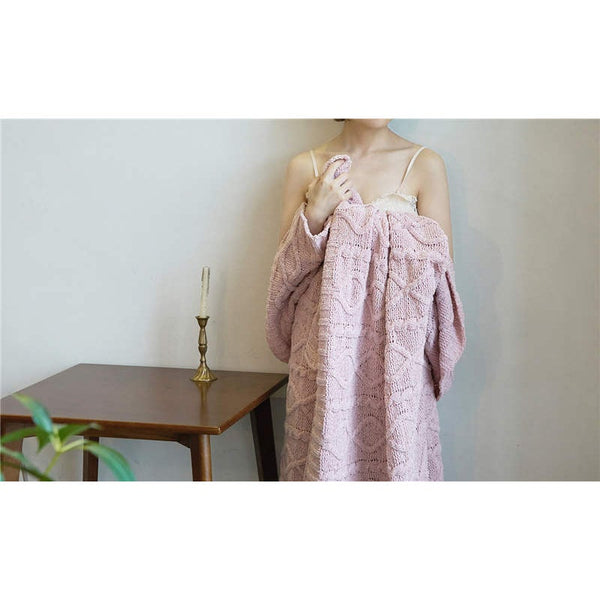 130Cm X 180Cm Warm Cozy Knitted Throw Pink Blankets