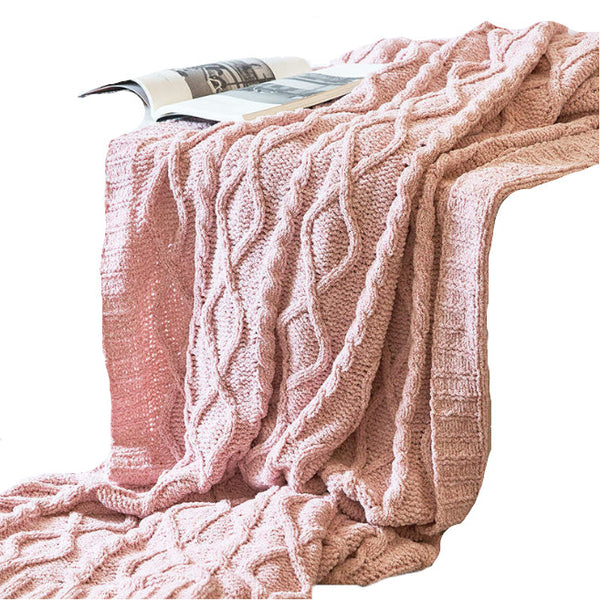 130Cm X 180Cm Warm Cozy Knitted Throw Pink Blankets