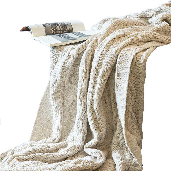 130Cm X 180Cm Warm Cozy Knitted Throw Beige Blankets
