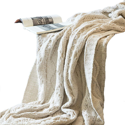 130Cm X 180Cm Warm Cozy Knitted Throw Beige Blankets