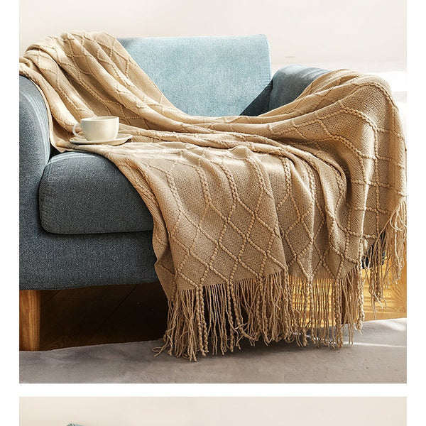 130Cm X 200Cm Warm Cozy Knitted Throw Blanket Beige