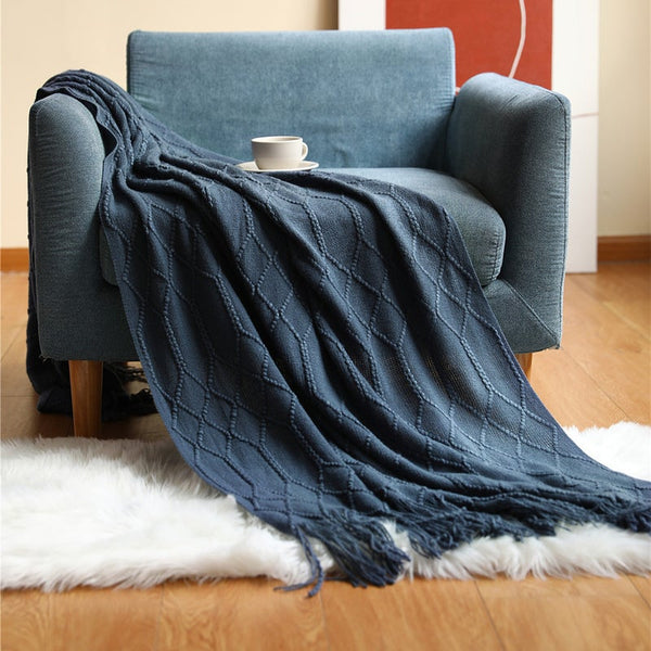 130Cm X 200Cm Warm Cozy Knitted Throw Blanket Blue Blankets
