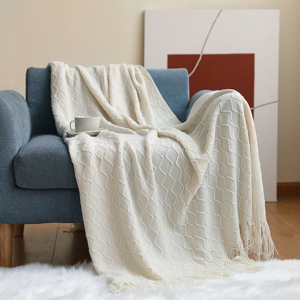 130Cm X 200Cm Warm Cozy Knitted Throw Blanket Cream Blankets