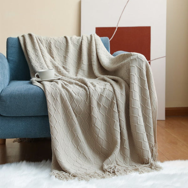 130Cm X 200Cm Warm Cozy Knitted Throw Blanket Beige Blankets