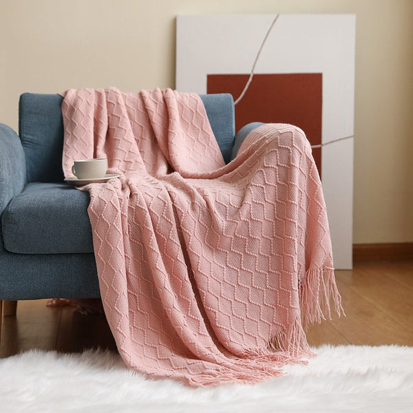 130Cm X 200Cm Warm Cozy Knitted Throw Blanket Pink