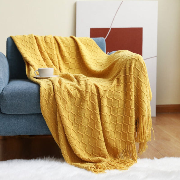 130Cm X 200Cm Warm Cozy Knitted Throw Blanket Yellow