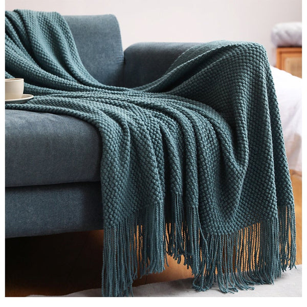 130Cm X 200Cm Warm Cozy Knitted Throw Blanket Teal Blankets