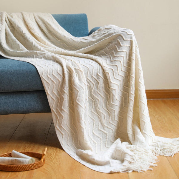 130Cm X 200Cm Warm Cozy Knitted Throw Blanket Cream