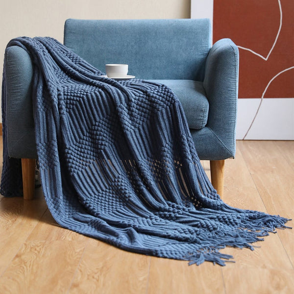 130Cm X 200Cm Warm Cozy Knitted Throw Blanket Blue