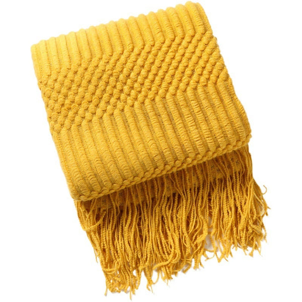 130Cm X 200Cm Warm Cozy Knitted Throw Blanket Yellow Blankets