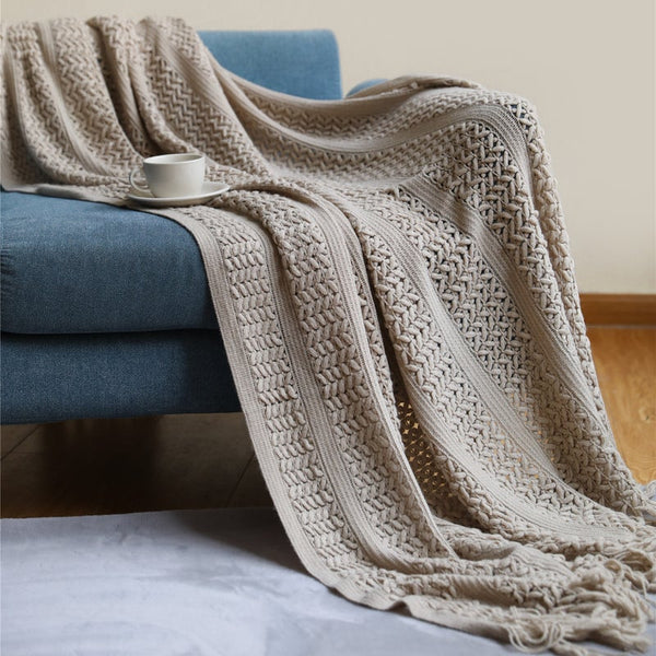 130Cm X 200Cm Warm Cozy Knitted Throw Blanket Tan Blankets