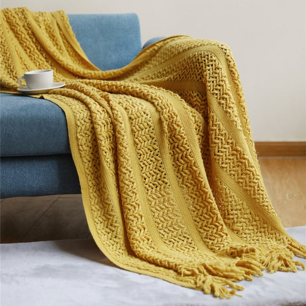 130Cm X 200Cm Warm Cozy Knitted Throw Blanket Yellow