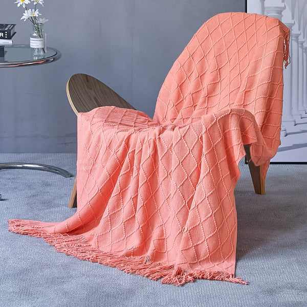 130Cm X 200Cm Warm Cozy Knitted Throw Blanket Coral Blankets