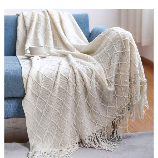 130Cm X 200Cm Warm Cozy Knitted Throw Blanket Cream
