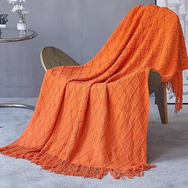 130Cm X 200Cm Warm Cozy Knitted Throw Blanket Orange