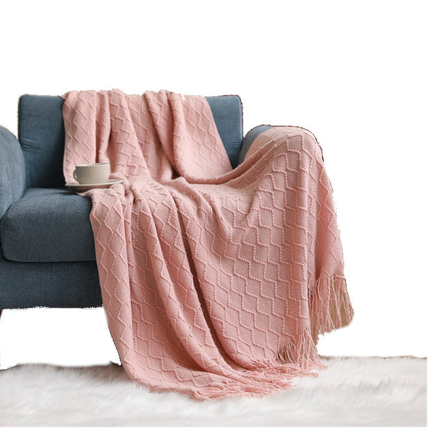 130Cm X 200Cm Warm Cozy Knitted Throw Blanket Pink Blankets