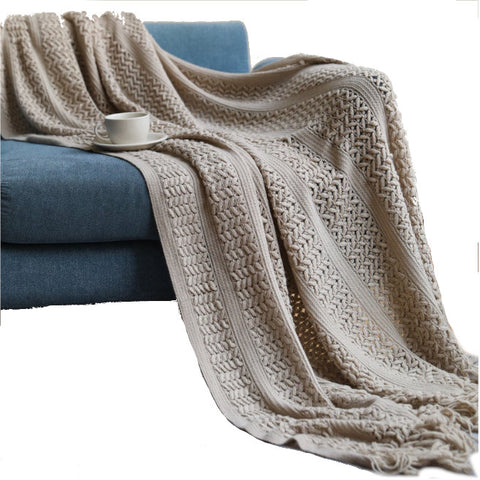 130Cm X 200Cm Warm Cozy Knitted Throw Blanket Tan